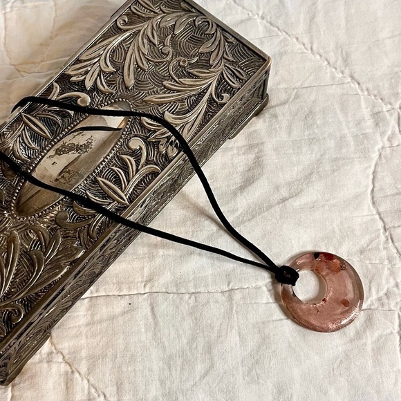 Elegant Dichroic Glass Rose Pink Pendant Necklace Red, Black, Gold Handmade - Picture 3 of 17